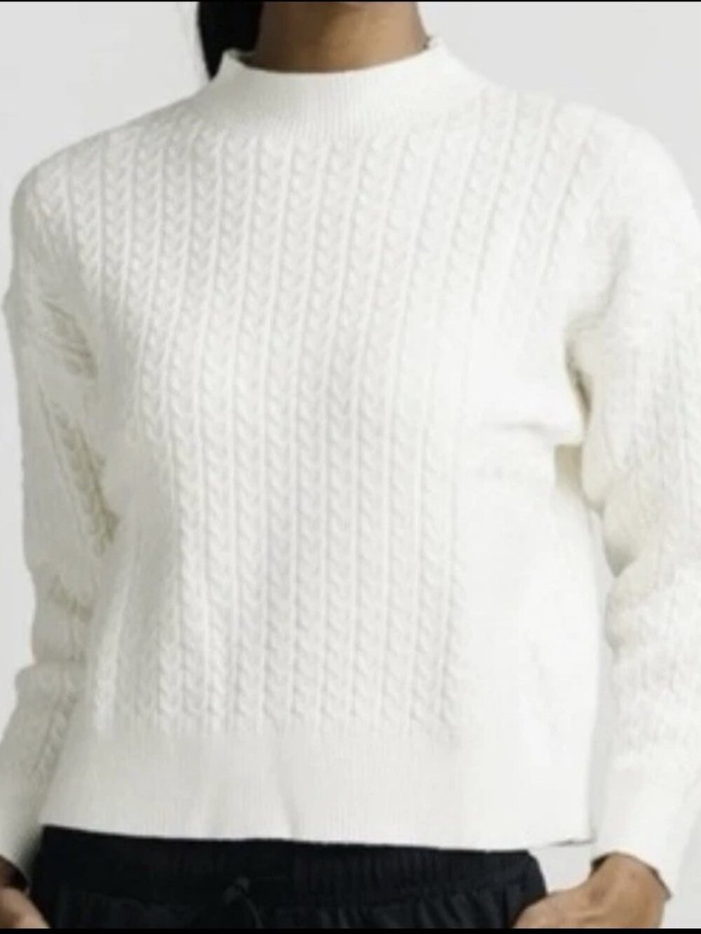 Zyia Active Nora Cableknit Boxy Sweater Mock Neck White Women's Size Medium